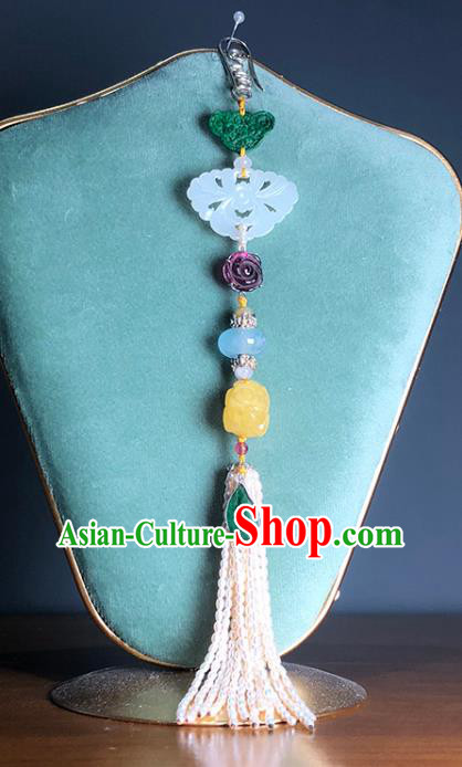 Chinese Traditional Pearls Tassel Pendant Ancient Qing Dynasty Court Woman Jade Brooch Accessories Chinese Traditional Pearls Tassel Pendant Ancient Qing Dynasty Court Woman Jade Brooch Accessories
