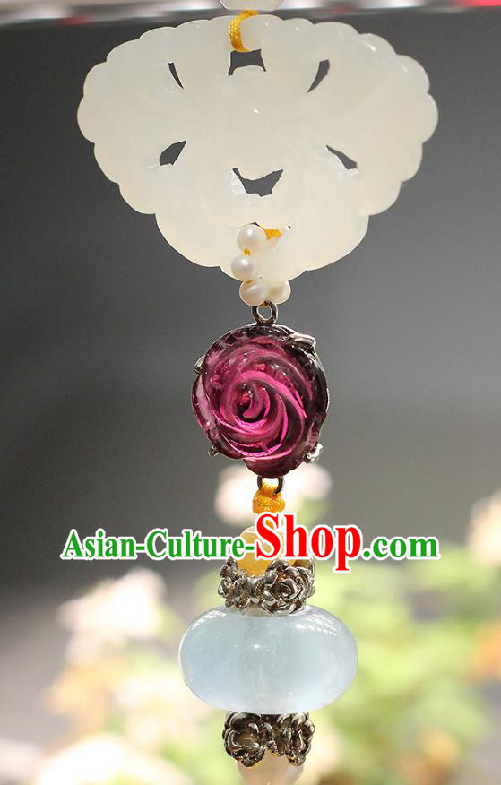 Chinese Traditional Pearls Tassel Pendant Ancient Qing Dynasty Court Woman Jade Brooch Accessories Chinese Traditional Pearls Tassel Pendant Ancient Qing Dynasty Court Woman Jade Brooch Accessories