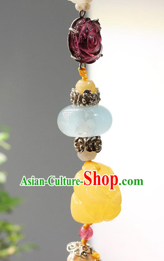 Chinese Traditional Pearls Tassel Pendant Ancient Qing Dynasty Court Woman Jade Brooch Accessories Chinese Traditional Pearls Tassel Pendant Ancient Qing Dynasty Court Woman Jade Brooch Accessories