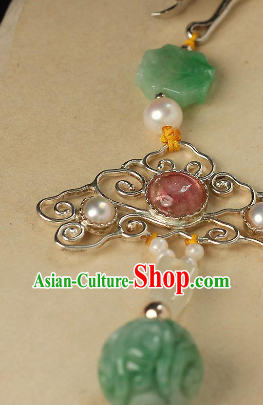Chinese Ancient Qing Dynasty Court Woman Brooch Accessories Traditional Pearls Tassel Jade Pendant Chinese Ancient Qing Dynasty Court Woman Brooch Accessories Traditional Pearls Tassel Jade Pendant