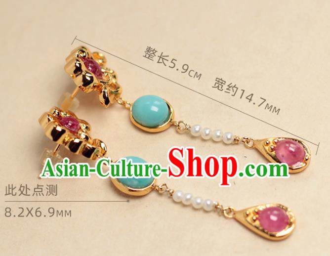 Chinese Traditional Cheongsam Golden Cloud Ear Accessories National Pearls Jewelry Handmade Tourmaline Earrings Chinese Traditional Cheongsam Golden Cloud Ear Accessories National Pearls Jewelry Handmade Tourmaline Earrings