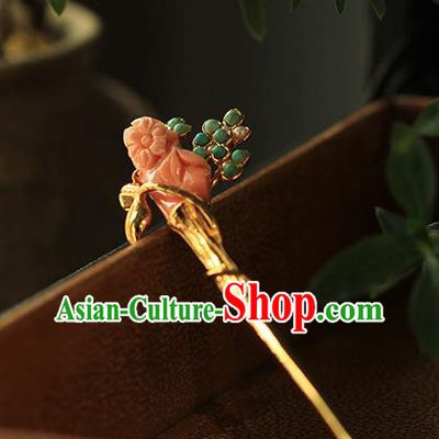 China Handmade Gems Hairpin Traditional Cheongsam Hair Accessories Ancient Hanfu Golden Hair Stick