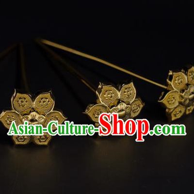 China Handmade Golden Hairpin Traditional Tang Dynasty Hanfu Hair Accessories Ancient Princess Hair Stick