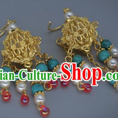 Chinese Ancient Palace Princess Tassel Earrings Traditional Tang Dynasty Ear Accessories National Handmade Jewelry