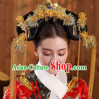 China Handmade Qing Dynasty Imperial Concubine Hair Accessories Ancient Court Woman Hairpins and Wigs