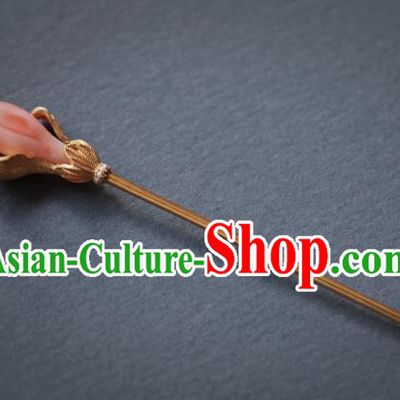 China Ancient Princess Pink Mangnolia Hairpin Handmade Traditional Cheongsam Hair Accessories