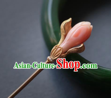 China Ancient Princess Pink Mangnolia Hairpin Handmade Traditional Cheongsam Hair Accessories China Ancient Princess Pink Mangnolia Hairpin Handmade Traditional Cheongsam Hair Accessories