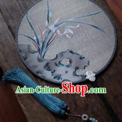 Chinese Ancient Song Dynasty Princess Hanfu Fans Handmade Kesi Orchids Painting Silk Circular Fan Traditional Palace Fan