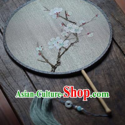 Chinese Traditional Palace Fan Ancient Song Dynasty Princess Hanfu Fans Handmade Kesi Plum Painting Silk Circular Fan