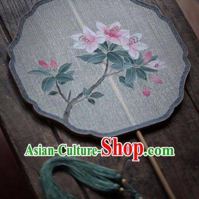Chinese Handmade Kesi Azalea Painting Silk Fan Traditional Palace Fan Ancient Song Dynasty Princess Hanfu Fans