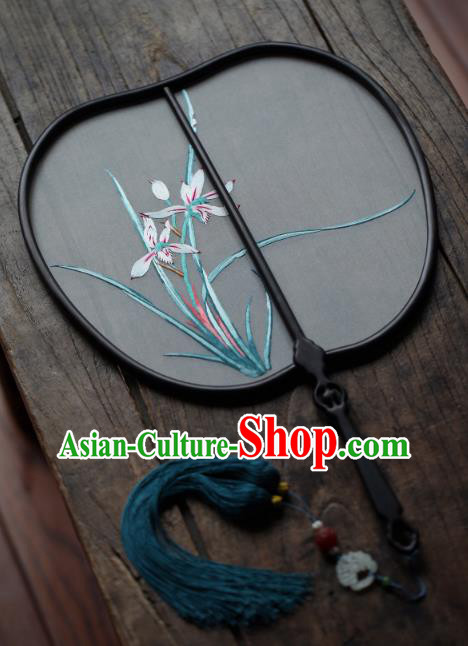 China Traditional Song Dynasty Hanfu Fan Handmade Embroidered Orchids Silk Fan Classical Palace Fan China Traditional Song Dynasty Hanfu Fan Handmade Embroidered Orchids Silk Fan Classical Palace Fan