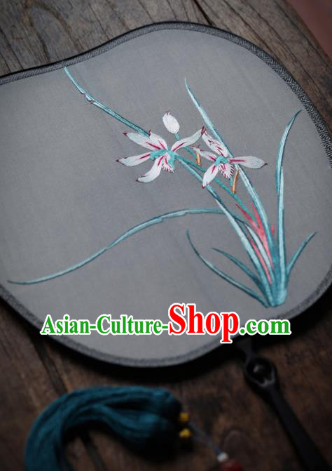 China Traditional Song Dynasty Hanfu Fan Handmade Embroidered Orchids Silk Fan Classical Palace Fan China Traditional Song Dynasty Hanfu Fan Handmade Embroidered Orchids Silk Fan Classical Palace Fan