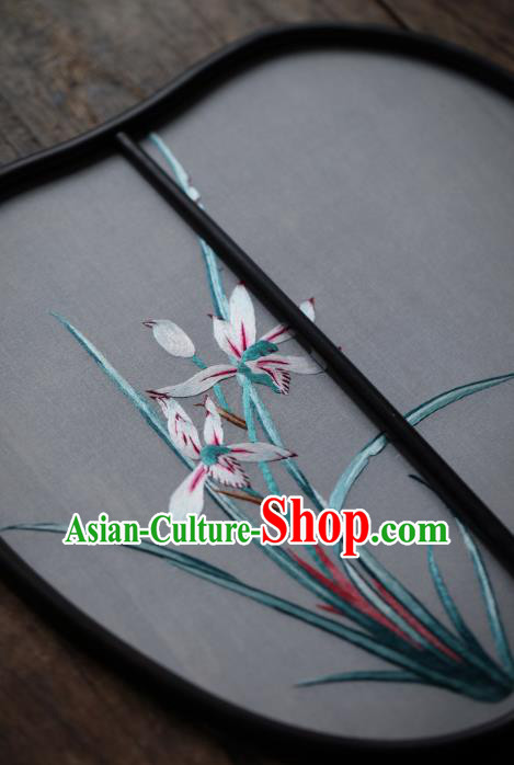 China Traditional Song Dynasty Hanfu Fan Handmade Embroidered Orchids Silk Fan Classical Palace Fan China Traditional Song Dynasty Hanfu Fan Handmade Embroidered Orchids Silk Fan Classical Palace Fan