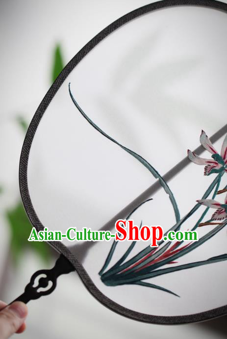 China Traditional Song Dynasty Hanfu Fan Handmade Embroidered Orchids Silk Fan Classical Palace Fan China Traditional Song Dynasty Hanfu Fan Handmade Embroidered Orchids Silk Fan Classical Palace Fan