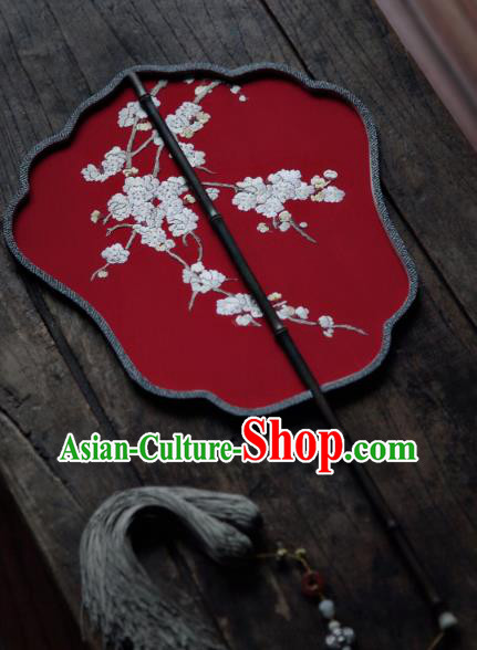 China Classical Red Silk Palace Fan Traditional Hanfu Fan Handmade Embroidered Apricot Blossom Fan China Classical Red Silk Palace Fan Traditional Hanfu Fan Handmade Embroidered Apricot Blossom Fan