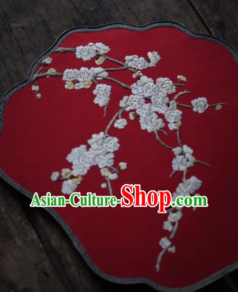 China Classical Red Silk Palace Fan Traditional Hanfu Fan Handmade Embroidered Apricot Blossom Fan China Classical Red Silk Palace Fan Traditional Hanfu Fan Handmade Embroidered Apricot Blossom Fan