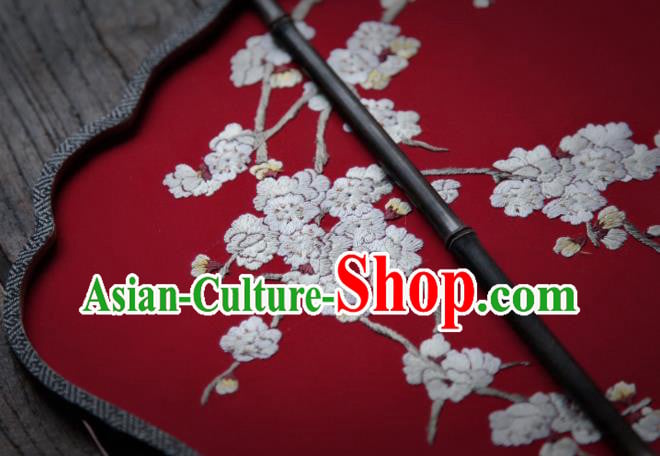 China Classical Red Silk Palace Fan Traditional Hanfu Fan Handmade Embroidered Apricot Blossom Fan China Classical Red Silk Palace Fan Traditional Hanfu Fan Handmade Embroidered Apricot Blossom Fan