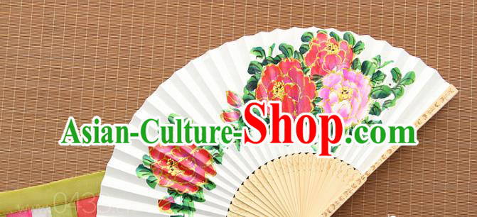 Handmade Chinese Bamboo Folding Fan Traditional Painting Peony Fan Handmade Chinese Bamboo Folding Fan Traditional Painting Peony Fan