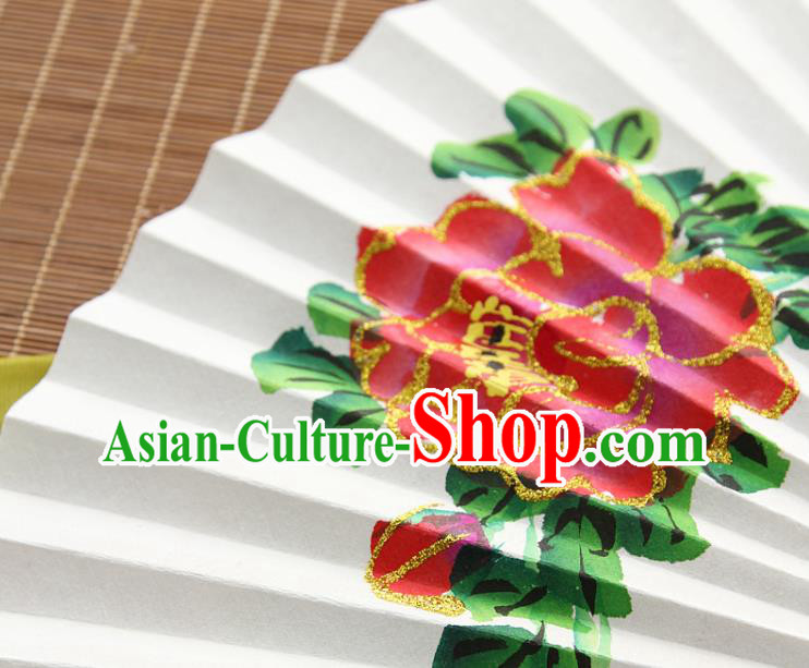 Handmade Chinese Bamboo Folding Fan Traditional Painting Peony Fan Handmade Chinese Bamboo Folding Fan Traditional Painting Peony Fan
