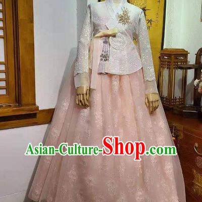 Korean Bride White Blouse and Pink Dress Garments Asian Korea Traditional Fashion Wedding Hanbok Clothing