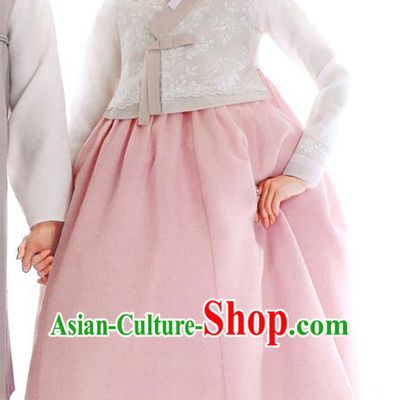 Korean Bride Hanbok Clothing Wedding White Blouse and Pink Dress Asian Korea Traditional Garments Fashion