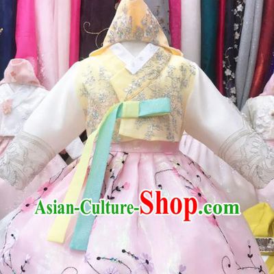 Asian Korea Traditional Birthday Hanbok Clothing Korean Girl Yellow Blouse and Pink Dress Children Princess Garments Fashion