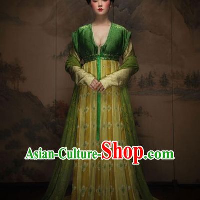 China Ancient Court Lady Green Hanfu Dress Garments Traditional Tang Dynasty Palace Beauty Historical Clothing Complete Set