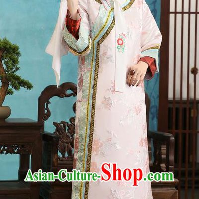 Traditional China Qing Dynasty Imperial Concubine Pink Dress Ancient Garment Court Beauty Historical Clothing and Headpieces