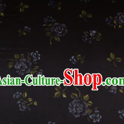 China Traditional Fabric Classical Flowers Pattern Black Silk Gambiered Guangdong Gauze
