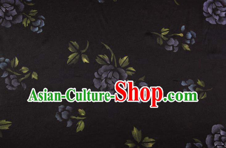 China Traditional Fabric Classical Flowers Pattern Black Silk Gambiered Guangdong Gauze China Traditional Fabric Classical Flowers Pattern Black Silk Gambiered Guangdong Gauze