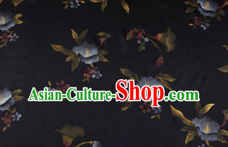 China Classical Flowers Pattern Black Silk Gambiered Guangdong Gauze Traditional Fabric China Classical Flowers Pattern Black Silk Gambiered Guangdong Gauze Traditional Fabric