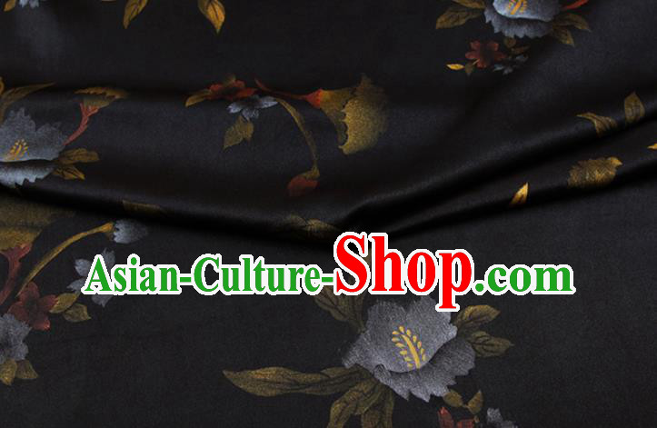 China Classical Flowers Pattern Black Silk Gambiered Guangdong Gauze Traditional Fabric China Classical Flowers Pattern Black Silk Gambiered Guangdong Gauze Traditional Fabric