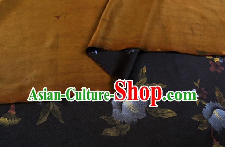 China Classical Flowers Pattern Black Silk Gambiered Guangdong Gauze Traditional Fabric China Classical Flowers Pattern Black Silk Gambiered Guangdong Gauze Traditional Fabric