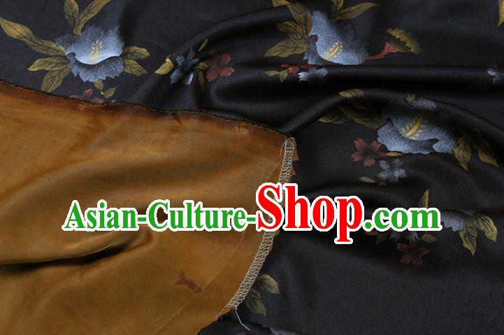 China Classical Flowers Pattern Black Silk Gambiered Guangdong Gauze Traditional Fabric China Classical Flowers Pattern Black Silk Gambiered Guangdong Gauze Traditional Fabric
