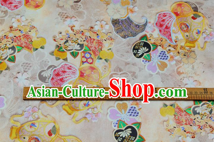 China Printing Beige Satin Drapery Traditional Silk Fabric Classical Cheongsam Cloth China Printing Beige Satin Drapery Traditional Silk Fabric Classical Cheongsam Cloth