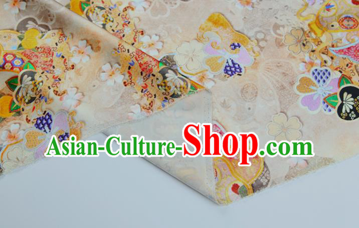 China Printing Beige Satin Drapery Traditional Silk Fabric Classical Cheongsam Cloth China Printing Beige Satin Drapery Traditional Silk Fabric Classical Cheongsam Cloth