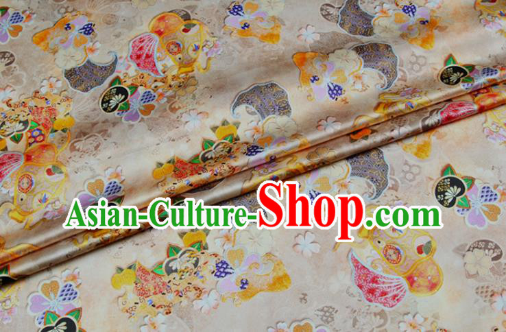 China Printing Beige Satin Drapery Traditional Silk Fabric Classical Cheongsam Cloth China Printing Beige Satin Drapery Traditional Silk Fabric Classical Cheongsam Cloth