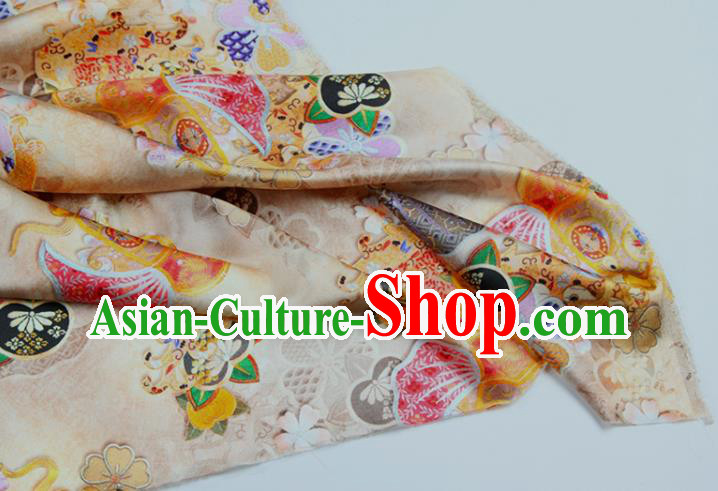 China Printing Beige Satin Drapery Traditional Silk Fabric Classical Cheongsam Cloth China Printing Beige Satin Drapery Traditional Silk Fabric Classical Cheongsam Cloth