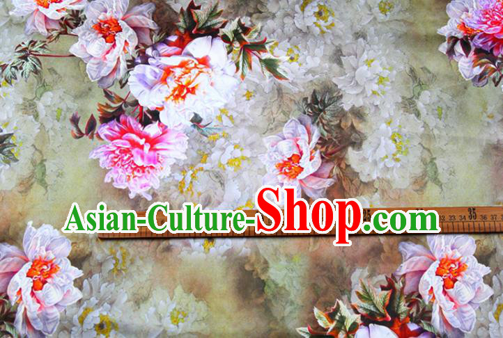 China Classical Peony Pattern Cloth Drapery Ginger Gambiered Guangdong Gauze Traditional Cheongsam Silk Fabric China Classical Peony Pattern Cloth Drapery Ginger Gambiered Guangdong Gauze Traditional Cheongsam Silk Fabric