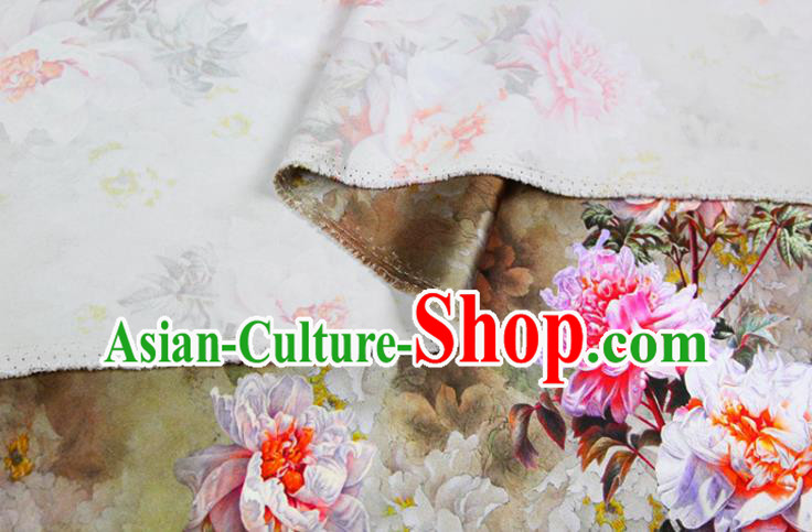 China Classical Peony Pattern Cloth Drapery Ginger Gambiered Guangdong Gauze Traditional Cheongsam Silk Fabric China Classical Peony Pattern Cloth Drapery Ginger Gambiered Guangdong Gauze Traditional Cheongsam Silk Fabric