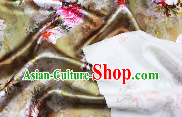 China Classical Peony Pattern Cloth Drapery Ginger Gambiered Guangdong Gauze Traditional Cheongsam Silk Fabric China Classical Peony Pattern Cloth Drapery Ginger Gambiered Guangdong Gauze Traditional Cheongsam Silk Fabric