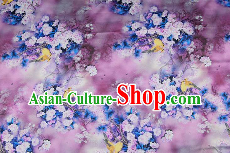 China Traditional Cheongsam Silk Fabric Classical Printing Pear Flowers Cloth Lilac Satin Drapery China Traditional Cheongsam Silk Fabric Classical Printing Pear Flowers Cloth Lilac Satin Drapery