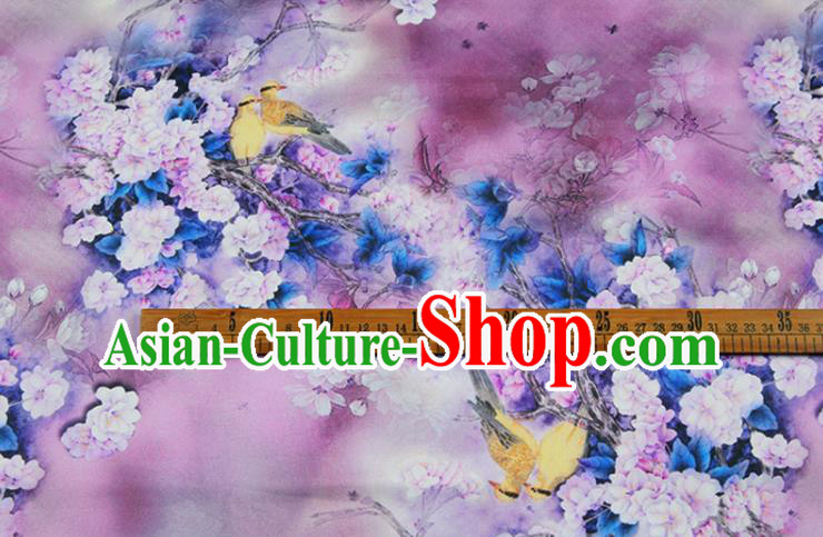 China Traditional Cheongsam Silk Fabric Classical Printing Pear Flowers Cloth Lilac Satin Drapery China Traditional Cheongsam Silk Fabric Classical Printing Pear Flowers Cloth Lilac Satin Drapery