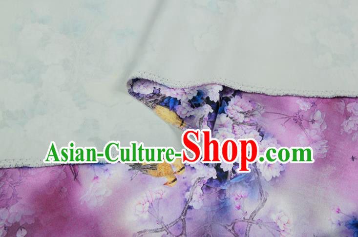 China Traditional Cheongsam Silk Fabric Classical Printing Pear Flowers Cloth Lilac Satin Drapery China Traditional Cheongsam Silk Fabric Classical Printing Pear Flowers Cloth Lilac Satin Drapery