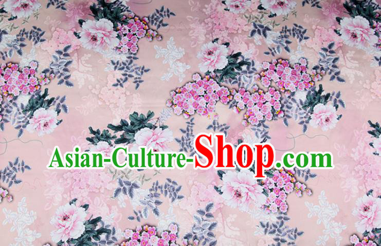 China Pink Satin Drapery Traditional Cheongsam Silk Fabric Classical Printing Peony Cloth China Pink Satin Drapery Traditional Cheongsam Silk Fabric Classical Printing Peony Cloth