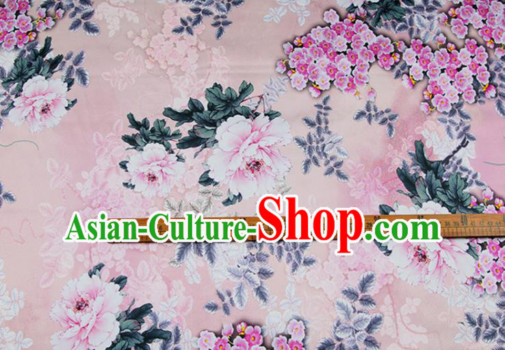 China Pink Satin Drapery Traditional Cheongsam Silk Fabric Classical Printing Peony Cloth China Pink Satin Drapery Traditional Cheongsam Silk Fabric Classical Printing Peony Cloth
