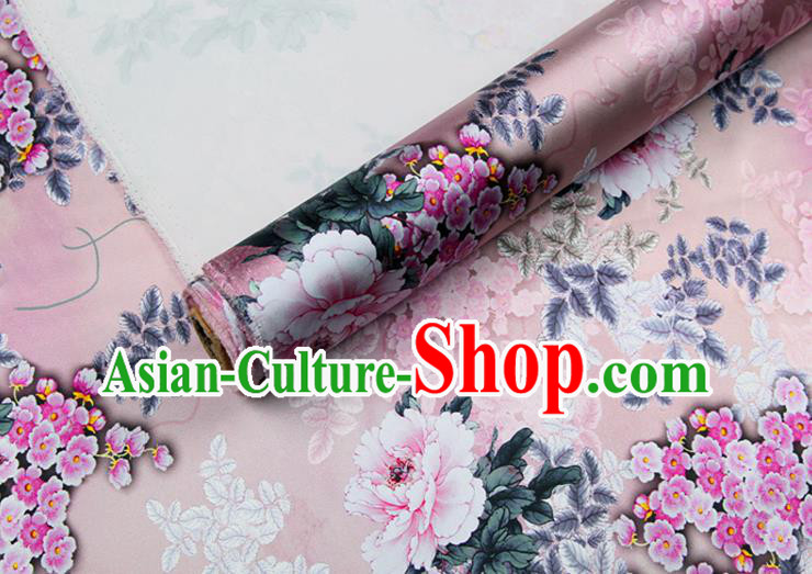 China Pink Satin Drapery Traditional Cheongsam Silk Fabric Classical Printing Peony Cloth China Pink Satin Drapery Traditional Cheongsam Silk Fabric Classical Printing Peony Cloth
