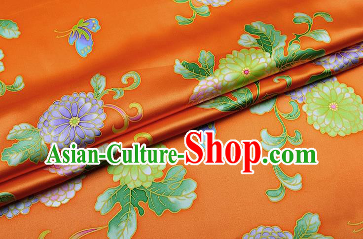China Traditional Cheongsam Silk Fabric Classical Peony Pattern Orange Brocade Cloth Satin Drapery China Traditional Cheongsam Silk Fabric Classical Peony Pattern Orange Brocade Cloth Satin Drapery