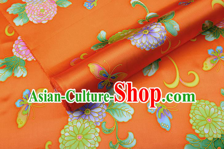 China Traditional Cheongsam Silk Fabric Classical Peony Pattern Orange Brocade Cloth Satin Drapery China Traditional Cheongsam Silk Fabric Classical Peony Pattern Orange Brocade Cloth Satin Drapery