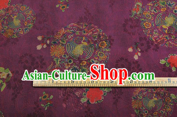 China Classical Phoenix Pattern Purple Gambiered Guangdong Gauze Cloth Traditional Cheongsam Silk Fabric China Classical Phoenix Pattern Purple Gambiered Guangdong Gauze Cloth Traditional Cheongsam Silk Fabric